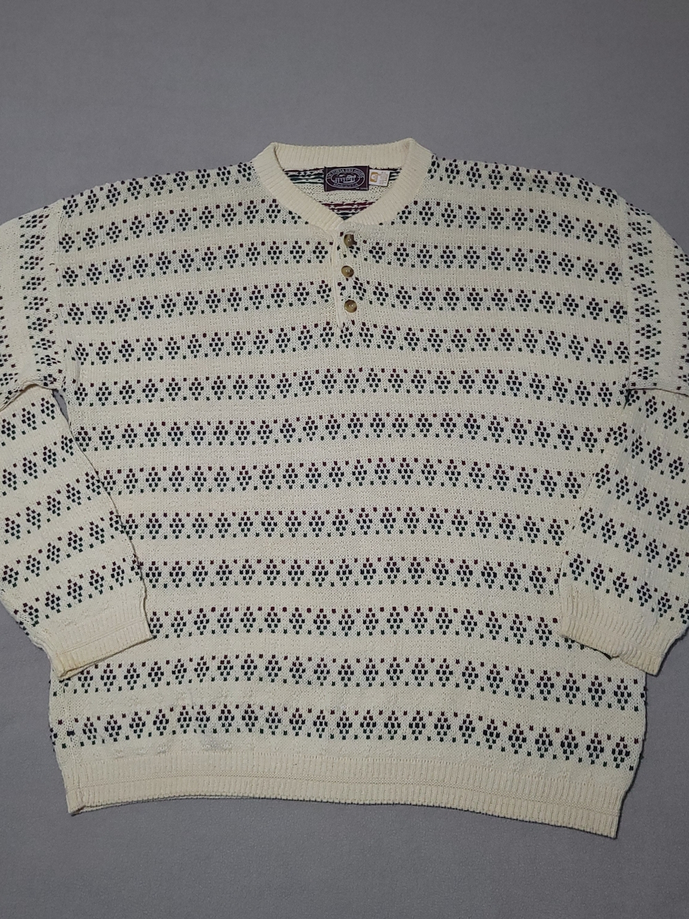 Vintage 45Victoria Dry Goods Men's Geometric Knit Sweater in Cream & Green